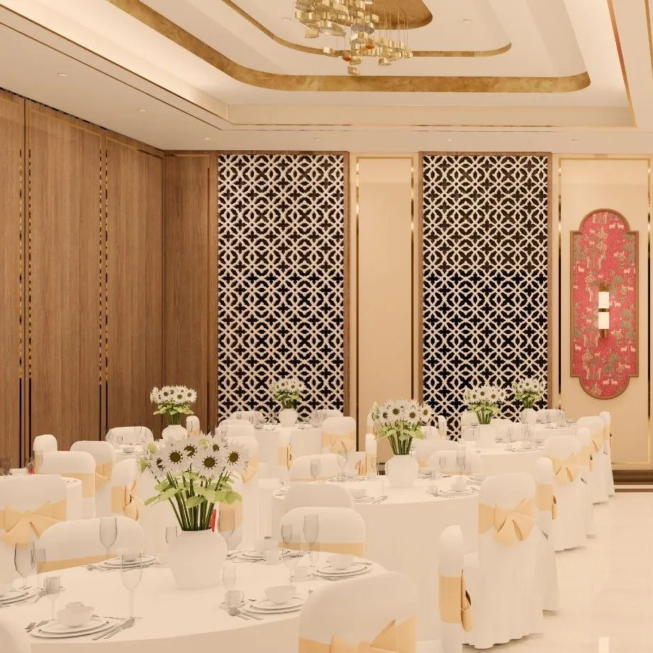 Grand banquet hall interiors at Annakoot designed for large celebrations