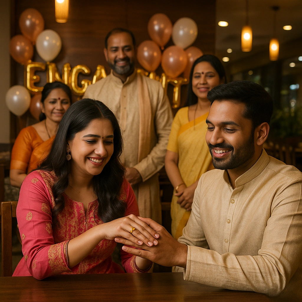Family attending an engagement ceremony at Annakoot Restaurant with pure vegetarian sattvik dining.